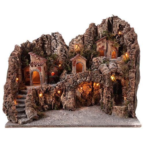 Nativity scene hut with stream and oven Neapolitan nativity scene 45X50X40 cm 1