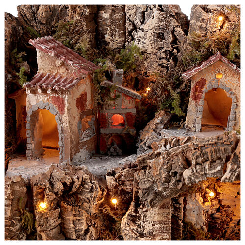 Nativity scene hut with stream and oven Neapolitan nativity scene 45X50X40 cm 2