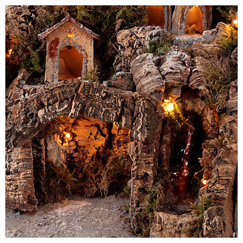Nativity scene hut with stream and oven Neapolitan nativity scene 45X50X40 cm 4