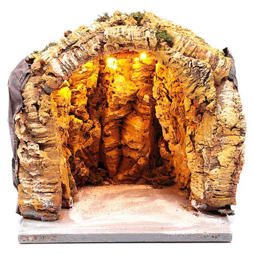 Neapolitan nativity scene cave illuminated  25x25x25 cm 1