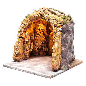 Cueva iluminada madera y corcho belén napolitano 30x30x30 cm