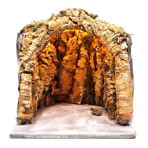 Grotte illuminée bois et liège crèche napolitaine 30x30x30 cm 1