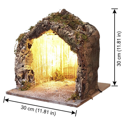 Grotte illuminée bois et liège crèche napolitaine 30x30x30 cm 2