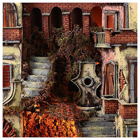 Palazzo stile 700 e lampioni presepe napoletano 85x80x60 cm