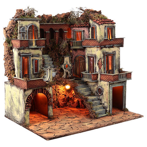 Budynki w stylu z epoki 700, z latarniami do szopki neapolitańskiej, 85x80x60 cm 3