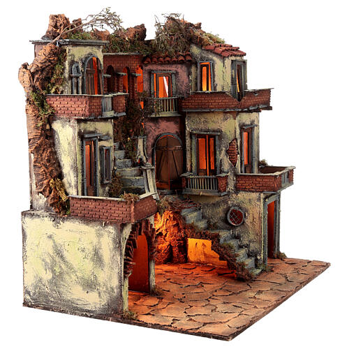 Budynki w stylu z epoki 700, z latarniami do szopki neapolitańskiej, 85x80x60 cm 5