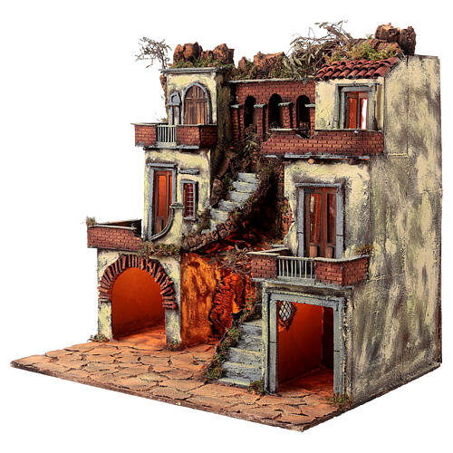 Budynki w stylu z epoki 700, z latarniami do szopki neapolitańskiej, 85x80x60 cm 7