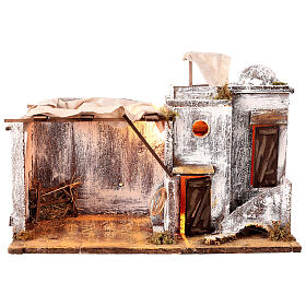 Krippenszene mit Haus und Hütte im arabischen Stil 30x40x25 cm für neapolitanische Krippe