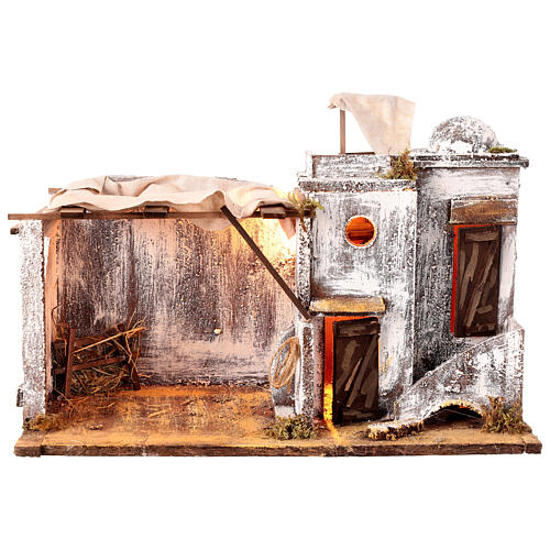Krippenszene mit Haus und Hütte im arabischen Stil 30x40x25 cm für neapolitanische Krippe 1