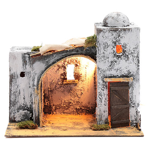 Neapolitan nativity scene Arabian style setting with door and hut 30x30x20 cm 1
