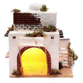 Krippenszenerie, arabisches Haus mit Bogenöffnung und Beleuchtung, neapolitanischer Stil, für 8-9 cm Krippe, 30x25x20 cm