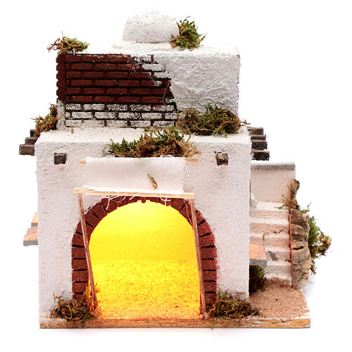 Krippenszenerie, arabisches Haus mit Bogenöffnung und Beleuchtung, neapolitanischer Stil, für 8-9 cm Krippe, 30x25x20 cm 1
