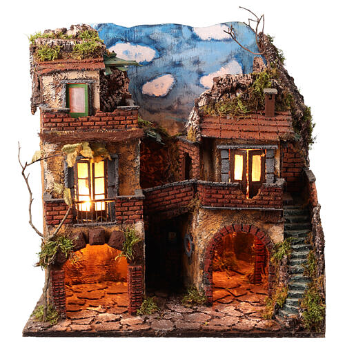 Presepe napoletano con specchio e pozzo 55x50x40 cm 1