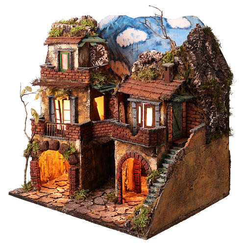 Presepe napoletano con specchio e pozzo 55x50x40 cm 2
