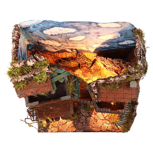 Presepe napoletano con specchio e pozzo 55x50x40 cm 3