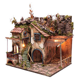 Presepe di Napoli con specchio e fontanella 45x50x40 cm