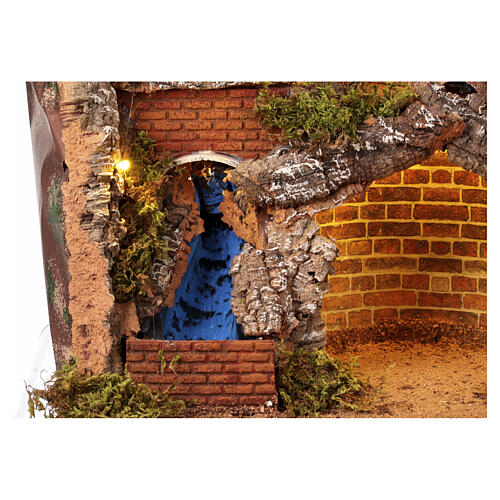 Crèche napolitaine cabane ruisseau et moulin 55x70x60 cm 4