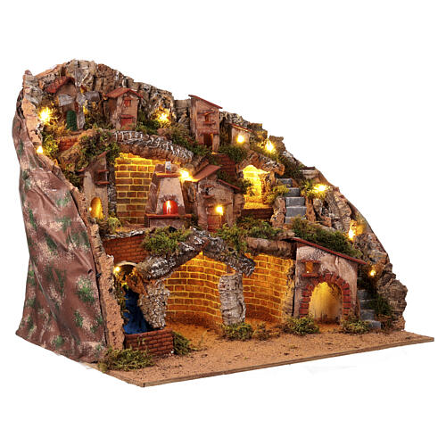 Crèche napolitaine cabane ruisseau et moulin 55x70x60 cm 5