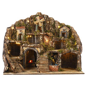 Neapolitan nativity scene setting with hut, stream and mill 55x70x60 cm