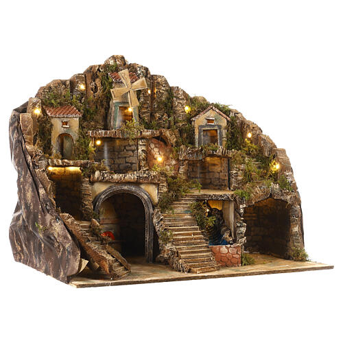 Neapolitan nativity scene setting with hut, stream and mill 55x70x60 cm 4