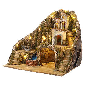 Neapolitan nativity scene setting with stream, cow and bell 50x55x45 cm