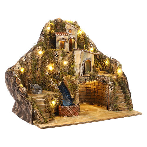 Neapolitan nativity scene setting with stream, cow and bell 50x55x45 cm 3