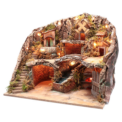 Neapolitan nativity scene setting with hut, stream and mill 2