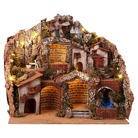 Décor crèche Naples cabane ruisseau et moulin