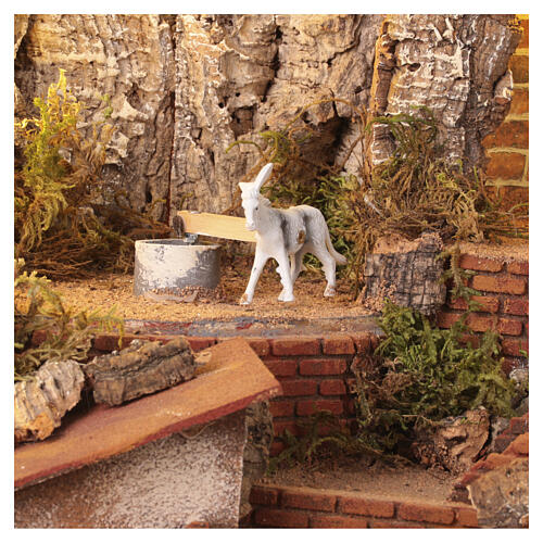 Neapolitan nativity scene setting with stable, river and wind mill 6