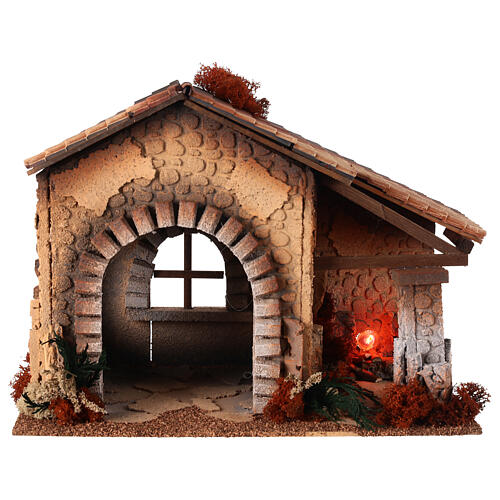 Nativity scene hut with fire 30x40x25 cm 1