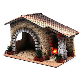 Nativity scene hut with fire 30x40x25 cm
