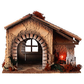 Nativity scene hut with fire 30x40x25 cm