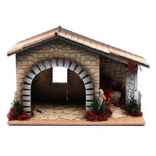 Nativity scene hut with fire 30x40x25 cm 1
