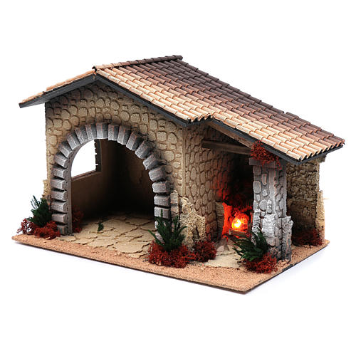 Nativity scene hut with fire 30x40x25 cm 2