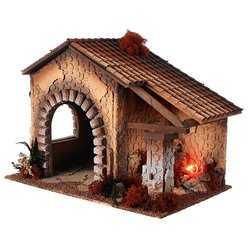 Nativity scene hut with fire 30x40x25 cm 3