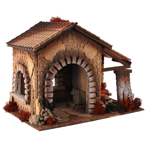 Nativity scene hut with fire 30x40x25 cm 4