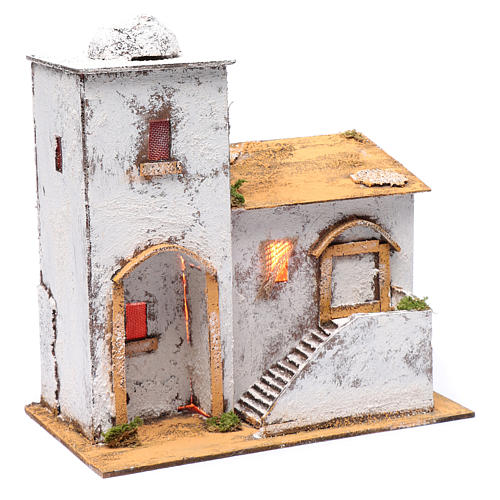 Neapolitan nativity scene Arabian house  35x30x20 cm with light and domed roof 3