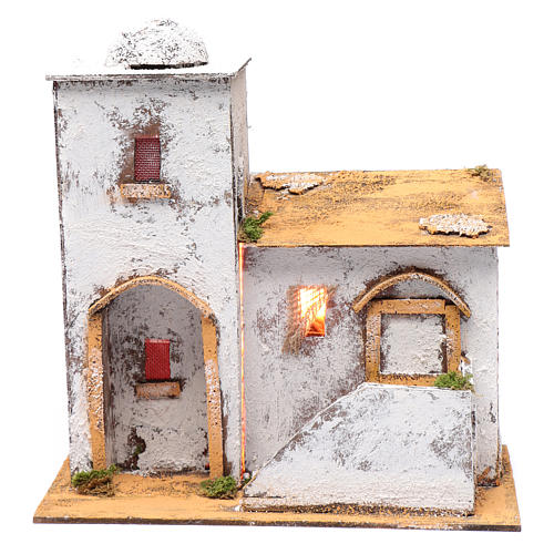 Neapolitan nativity scene Arabian house  35x30x20 cm with light and domed roof 1