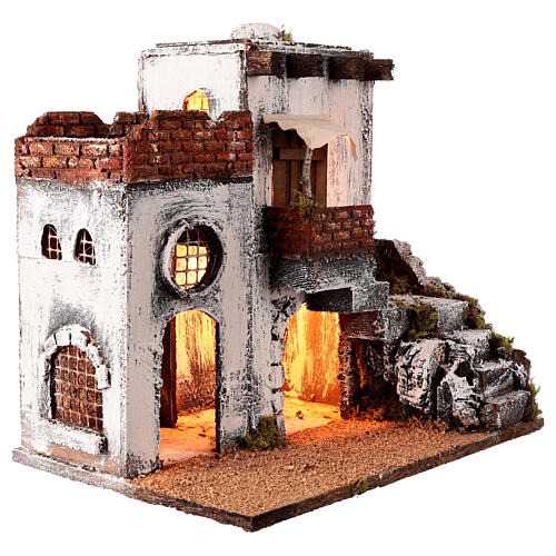 Casa araba bianca con scala e capanna 35x35x25 cm presepe di Napoli 4