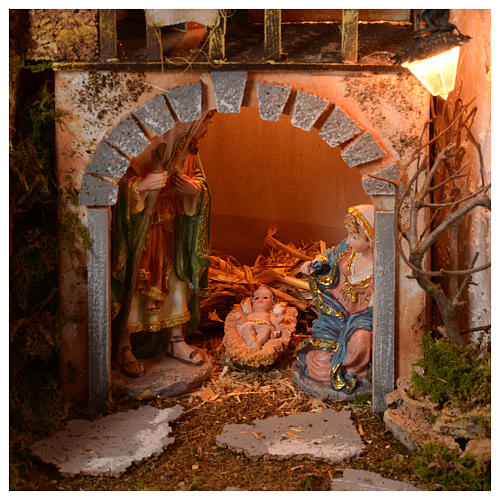 Nativity scene setting 70x115x70 cm with lights, nativity, moving shepherds and stream. 4