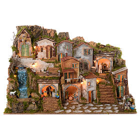 Portales, cabañas y cuevas: Belén 70x115x70 cm luces natividad pastores movimiento y arroyo