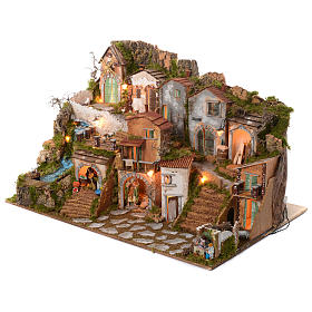 Portales, cabañas y cuevas: Belén 70x115x70 cm luces natividad pastores movimiento y arroyo