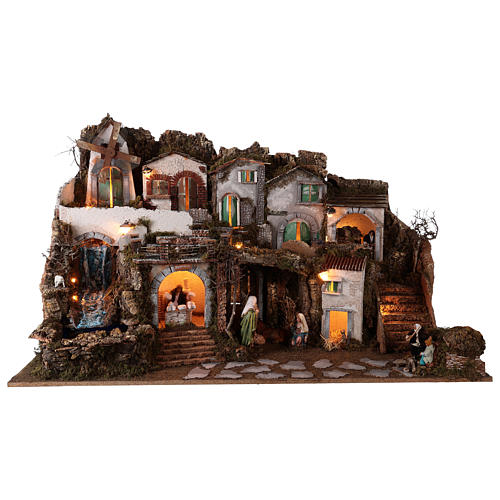 Nativity scene setting 70x115x70 cm with lights, nativity, moving shepherds and stream. 10