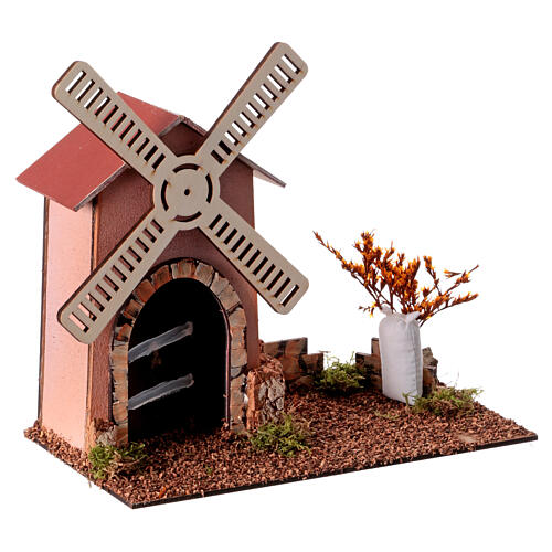 Nativity scene windmill in cork 20x15x25 cm 3