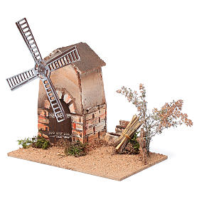 Mulino a vento finto presepe in sughero 20x15x25 cm