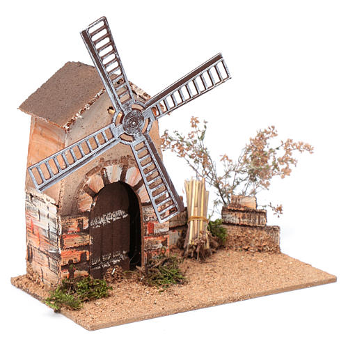 Mulino a vento finto presepe in sughero 20x15x25 cm 3