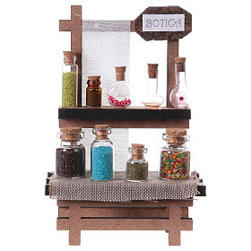 Settings, houses, workshops, wells: Chemist's counter with crystal jars for nativity scene 15x10x5 cm