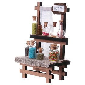 Settings, houses, workshops, wells: Chemist's counter with crystal jars for nativity scene 15x10x5 cm
