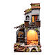 Maison cabane en arc cheminée et éclairage crèche Naples 45x25x25 cm s1