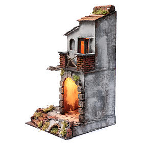 Casa capanna ad arco camino e luce presepe Napoli 45x25x25 cm